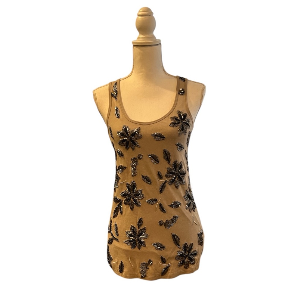 INC International Concepts Tan Fitted Embellished Tank Top